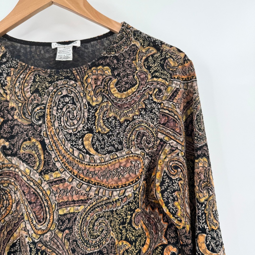 Laura Ashley Y2K Paisley Orange/Brown 3/4 Sleeve Blouse Women's Sz Small - Picture 3 of 10